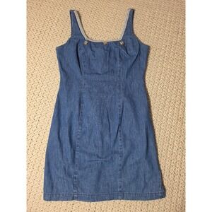PG Collections Denim Dress Women Size 10 Blue Excellent Vintage Mini Button Trim